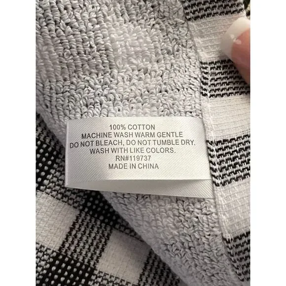 100% Cotton Black & White Check Hand Towels with Embroidered Pumpkins NWT - Picture 3 of 5